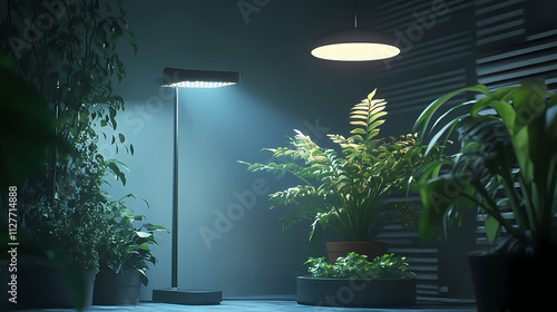 Photosynthesis lights for indoor plants. Lumina. Illustration photo