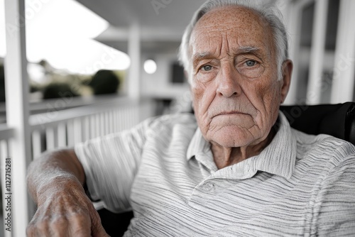 In this revealing close-up, an elderly man's introspective gaze embodies the wisdom and depth of life experiences, emanating strong emotions and reflections.