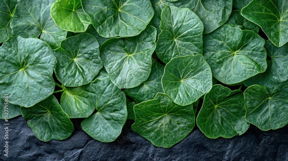 Lush green leaves on dark background. Lush green leaves on dark background.