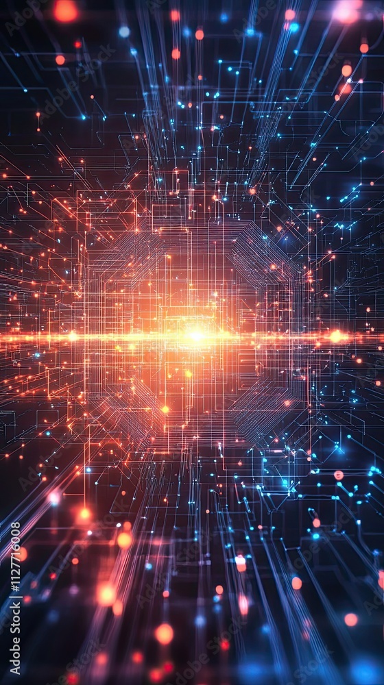 Naklejka premium Abstract Digital Network Illuminated Lines And Nodes