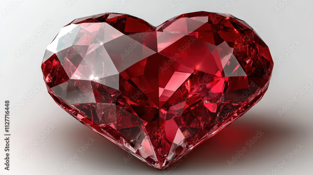 Glossy red heart shaped gemstone with intricate facets, symbolizing love and affection. Perfect for romantic themes and decorative purposes Glossy red heart shaped gemstone with intricate facets, symbolizing love and affection. Perfect for romantic themes and decorative purposes