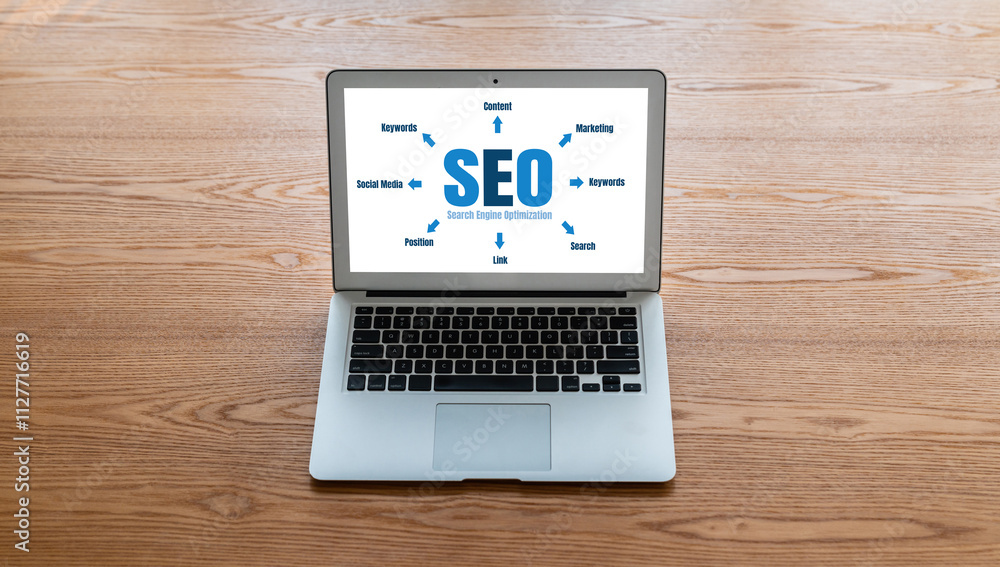 SEO search engine optimization for modish e-commerce and online retail business showing on computer screen SEO search engine optimization for modish e-commerce and online retail business showing on computer screen