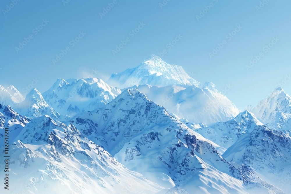 Obraz premium Majestic snow-capped mountain peaks rise up against a clear blue sky.