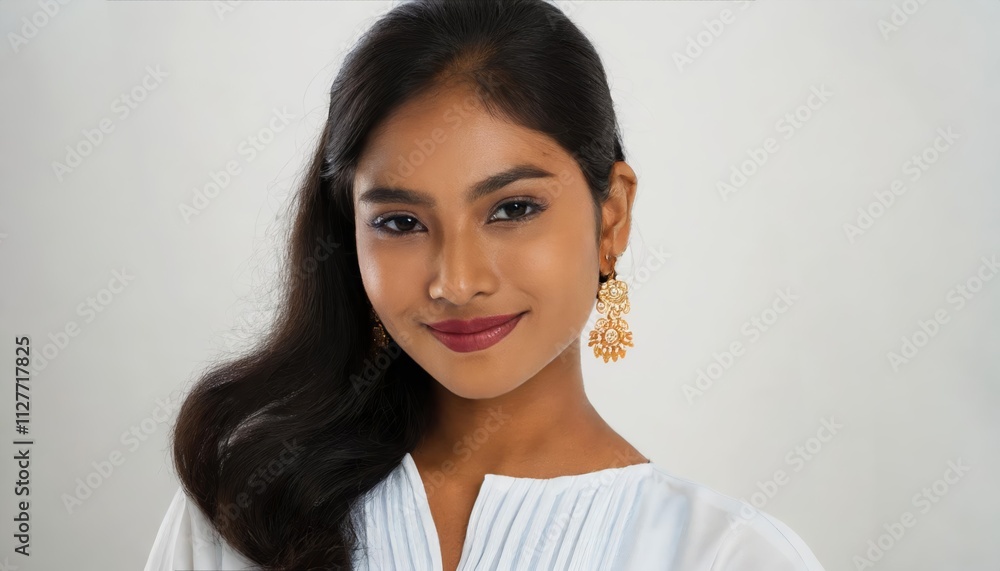A Beautiful Asian Woman with Smooth Skin Gazes at the Camera, Capturing the Essence of Elegance and Grace in a Stunning Close-Up Portrait on a White Background A Beautiful Asian Woman with Smooth Skin Gazes at the Camera, Capturing the Essence of Elegance and Grace in a Stunning Close-Up Portrait on a White Background