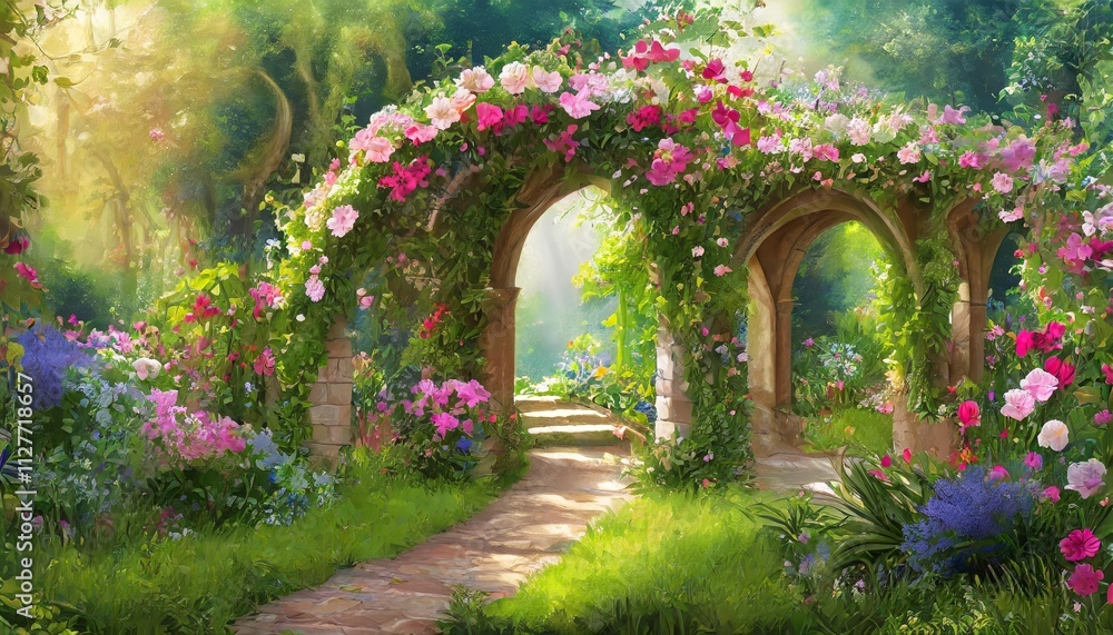 A Beautiful Secret Fairytale Garden with Enchanting Flower Arches, Lush Colorful Greenery, and Dreamy Landscapes Captured in Digital Painting ().jpg A Beautiful Secret Fairytale Garden with Enchanting Flower Arches, Lush Colorful Greenery, and Dreamy Landscapes Captured in Digital Painting ().jpg