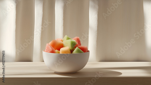 fruit salad, watermelon cubes, honeydew melon, summer snack, refreshing bowl, healthy dessert, diced cantaloupe, tropical fruit, juicy watermelon, clean eating, fresh snack, light dessert