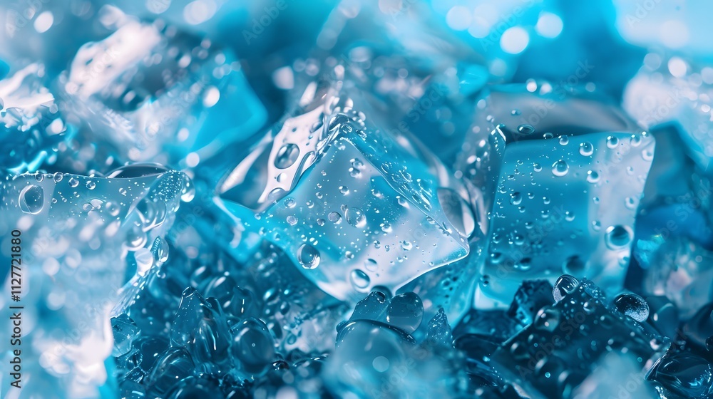 Close-up macro shot of water drops on ice cubes. Close-up macro shot of water drops on ice cubes.