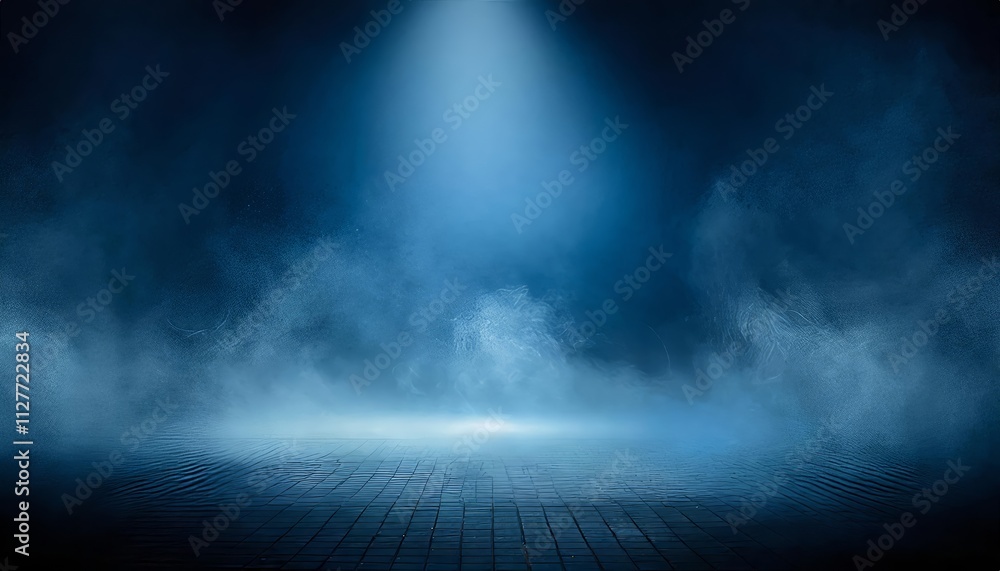 A Dark Empty Street with Neon Lights and Spotlights: A Mysterious Scene in Dark Blue Background Capturing the Essence of Urban Isolation and Nighttime Serenity A Dark Empty Street with Neon Lights and Spotlights: A Mysterious Scene in Dark Blue Background Capturing the Essence of Urban Isolation and Nighttime Serenity