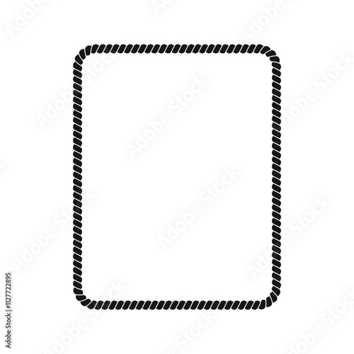Rectangular rope frame isolated on white background. Thread, hemp twine, jute, steel cable border. Maritime, yacht or nautical style, sea or ocean theme ornament. Vector graphic illustration.