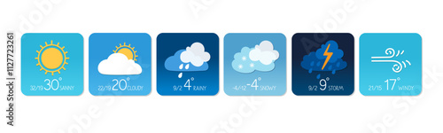Bild auf Leinwand Weather forecast shows diverse conditions throughout the week with sun, rain, an