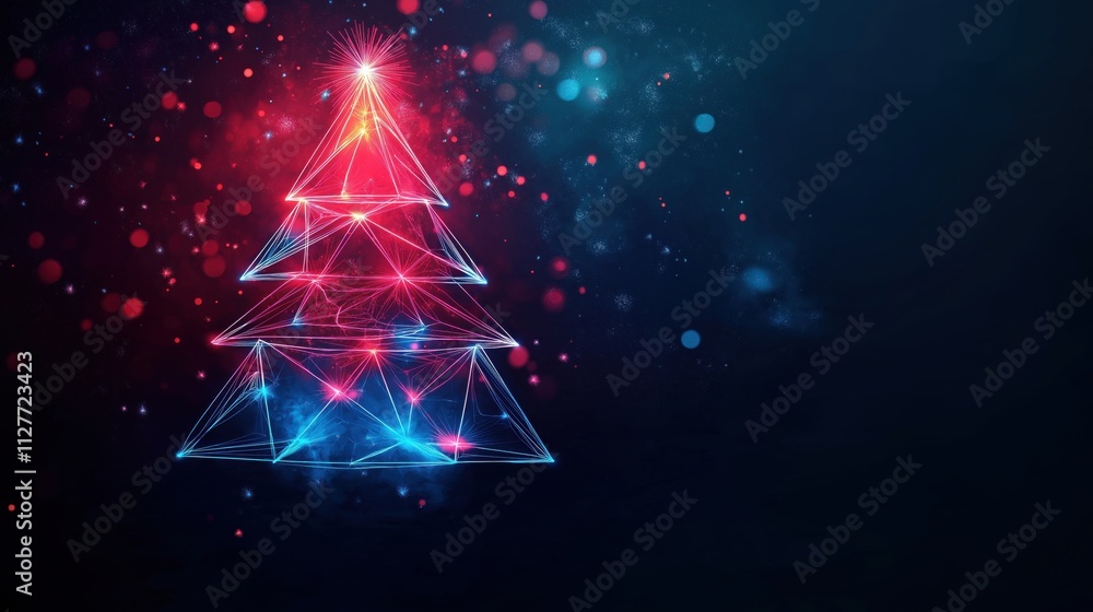 A vibrant, illuminated Christmas tree made of colorful lights against a dark background. A vibrant, illuminated Christmas tree made of colorful lights against a dark background.