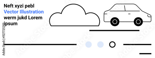 Car, cloud, text elements, horizontal lines, and circles. Ideal for websites, blogs, graphic design, car-related content, modern minimal design, educational materials, advertising Landing page