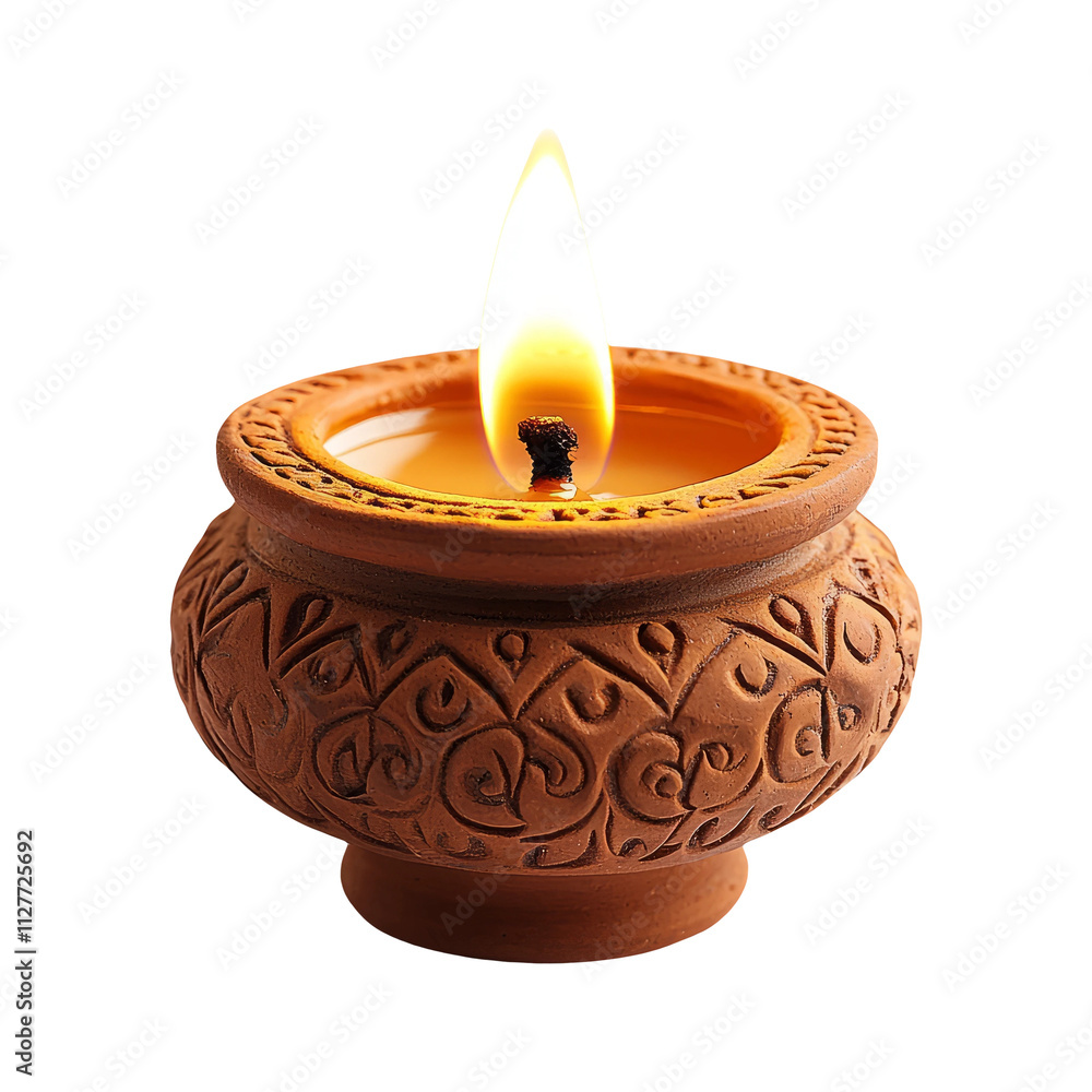 Clay Oil Lamp with Flame on Transparent Background Clay Oil Lamp with Flame on Transparent Background