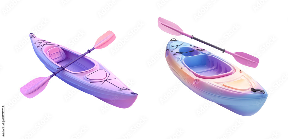 Vibrant Kayak with Paddles on Transparent Background Vibrant Kayak with Paddles on Transparent Background
