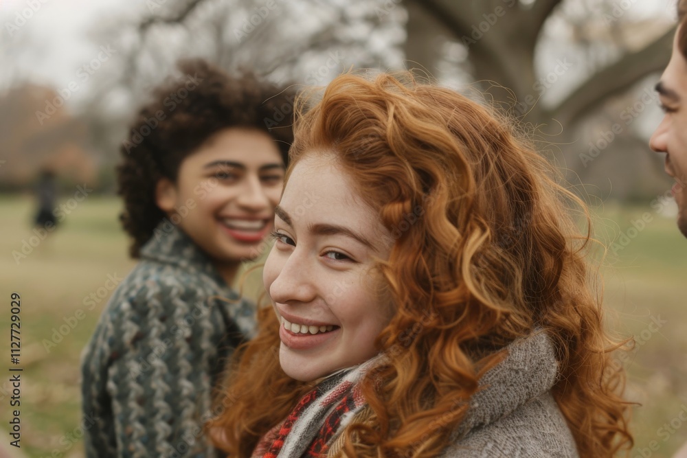 Portrait of two young women smiling and looking at camera in the park Portrait of two young women smiling and looking at camera in the park