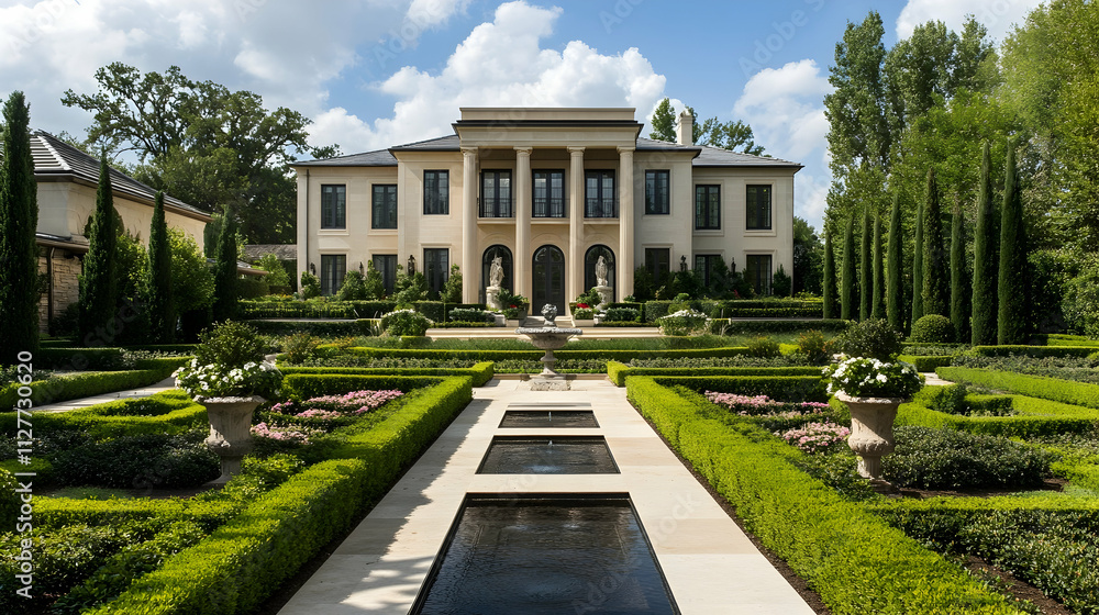 Obraz premium Paris formal French garden with fountains and symmetrical hedges, elegant cultural retreat
