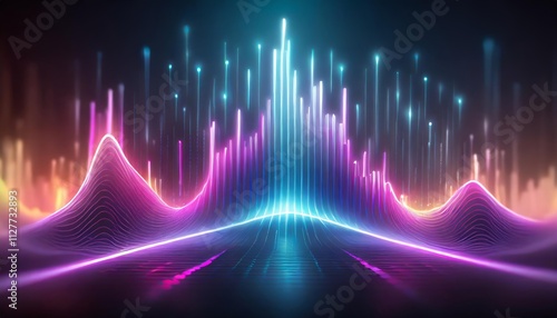 Abstract Background Featuring Equalizer Effect with Neon Lights and Sound Wave Design - Ideal for Music, Technology, and Modern Art Themes in Digital Media and Graphic Design Projects photo