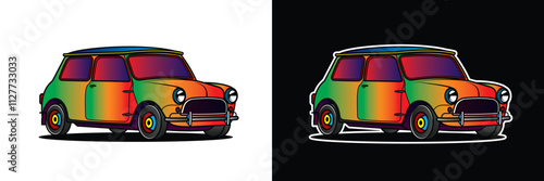 Racing retro car. Original vector illustration in vintage style.