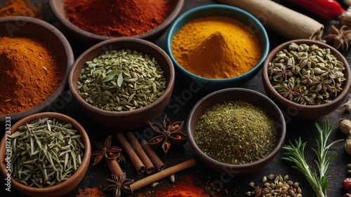 Variety of spices and herbs on display