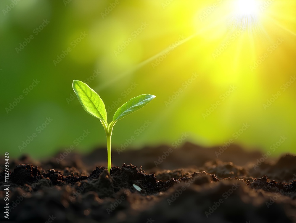 Fototapeta premium Young Plant Growing In Sunlight Agriculture Planting Of Green Farm or Garden Vegetation Of Soil With Sunlight Grow Botany Nature
