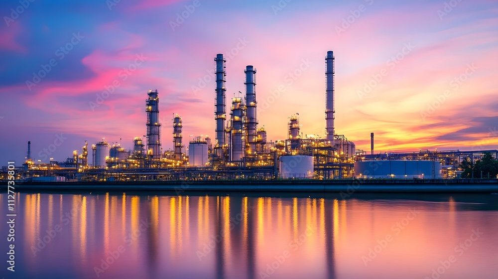 A large industrial plant with a large building in the middle. The plant is surrounded by trees and has a lot of pipes A large industrial plant with a large building in the middle. The plant is surrounded by trees and has a lot of pipes
