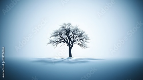 Black Tree on White Snow, Winter Landscape, AI Photo, Stunning, Detailed