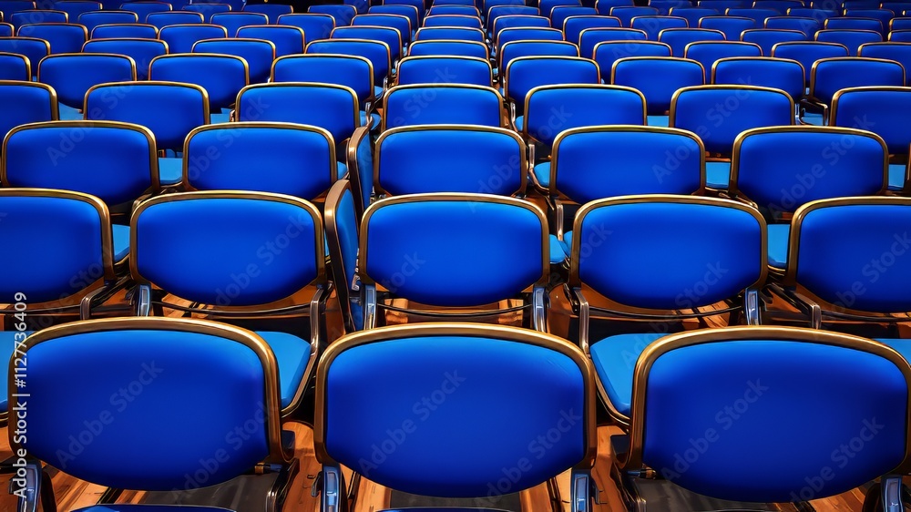 Fototapeta premium Blue Chairs Row - Modern Design, Bright, Professional Photography