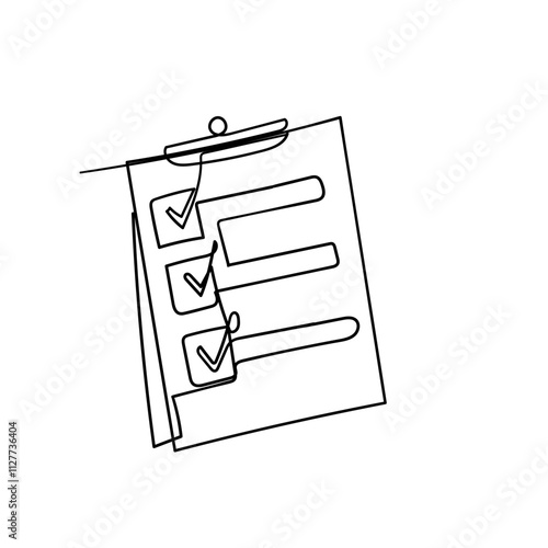 continuous line drawing clipboard document with check mark sign