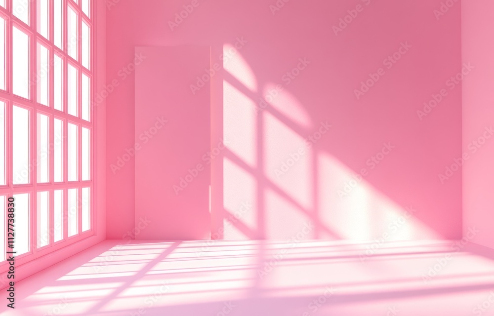 Pink room with sunlight streaming through window. Pink room with sunlight streaming through window.