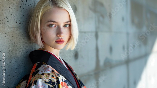 和服を着た若い外国人の女性　ポートレート