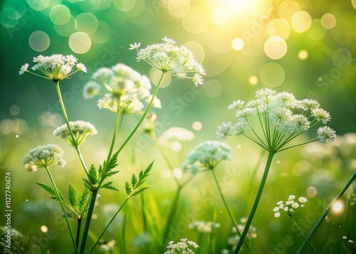 Ethereal Cow Parsley Flowers in a Dreamy Meadow Setting, Bathed in Soft Natural Light, Perfect for Nature Lovers and Floral Aesthetics Enthusiasts photo