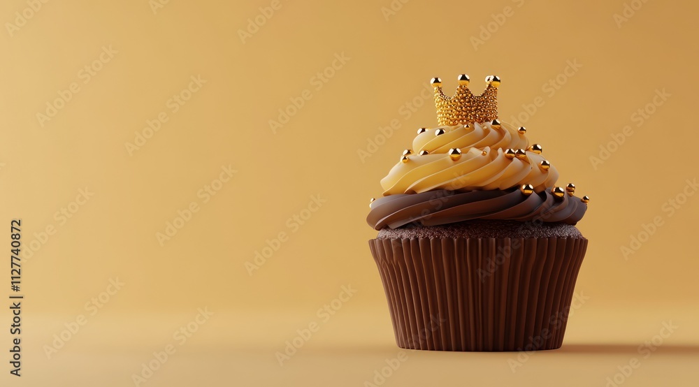 Chocolate cupcake with golden crown and frosting. Chocolate cupcake with golden crown and frosting.