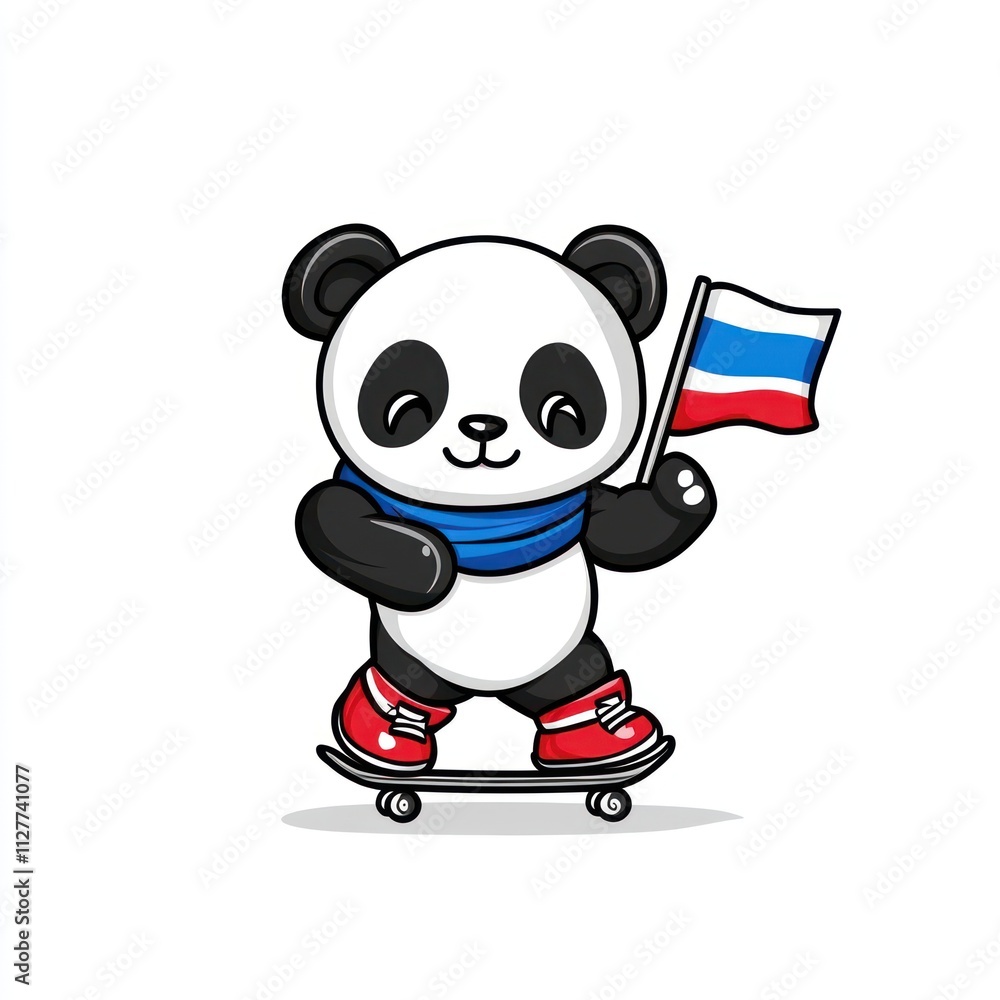 Cute panda skateboarding with Russian flag. Cute panda skateboarding with Russian flag.