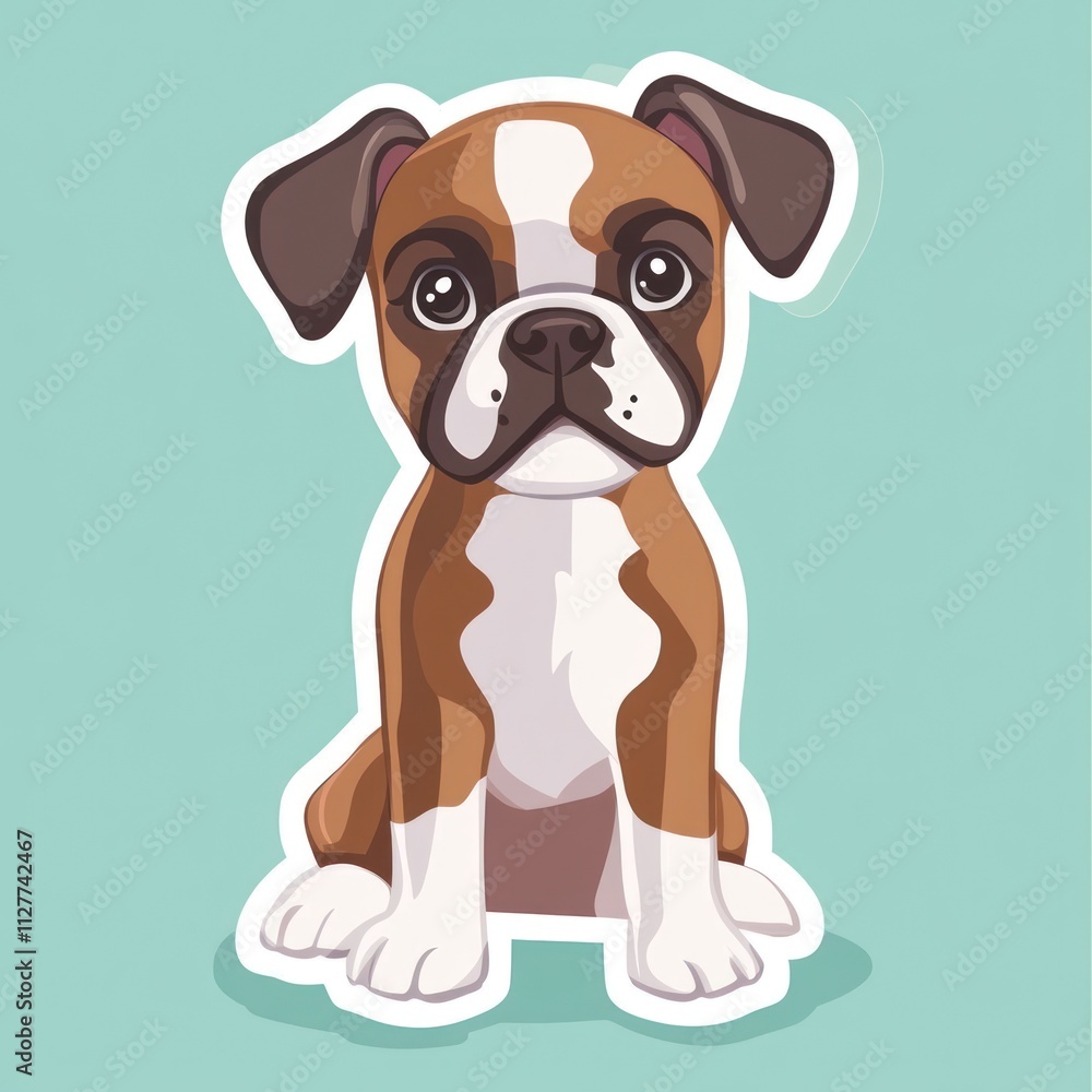 Adorable Boxer puppy sitting, cartoon illustration. Adorable Boxer puppy sitting, cartoon illustration.