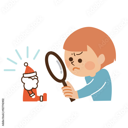 サンタクロースの存在に疑念を持つ子供　かわいいイラスト素材
