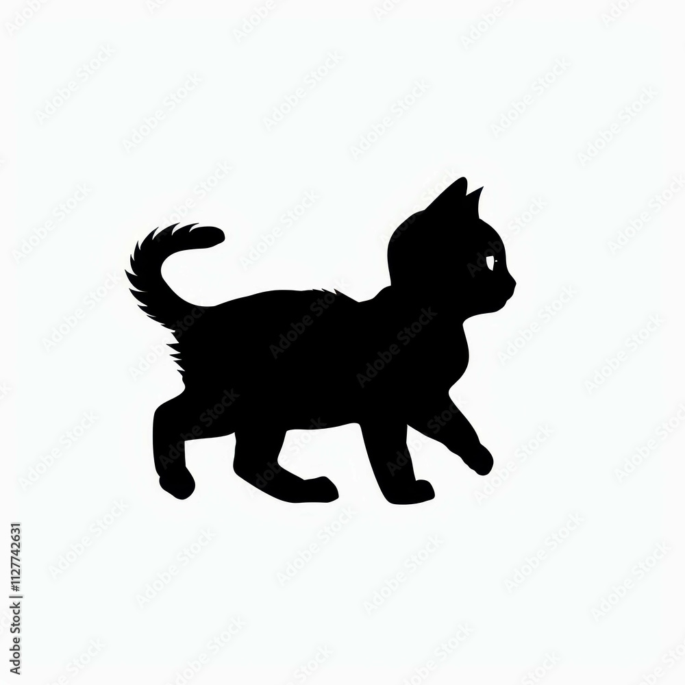 Obraz premium A playful silhouette of a cat in motion, showcasing its elegant form and curiosity. Perfect for artistic designs, pet-related content, and animal-themed projects. isolated on white background