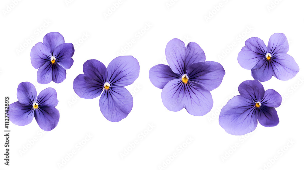 Set of violet flowers isolated on white or transparent background Set of violet flowers isolated on white or transparent background