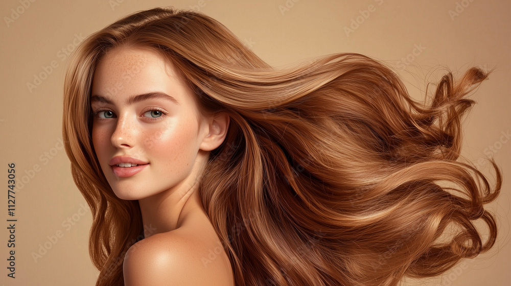 Obraz premium A beautiful woman with long brown hair is posing for the camera