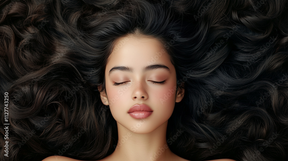 Naklejka premium Indian woman with stunning hair. Advertisement campaign layout for hair products