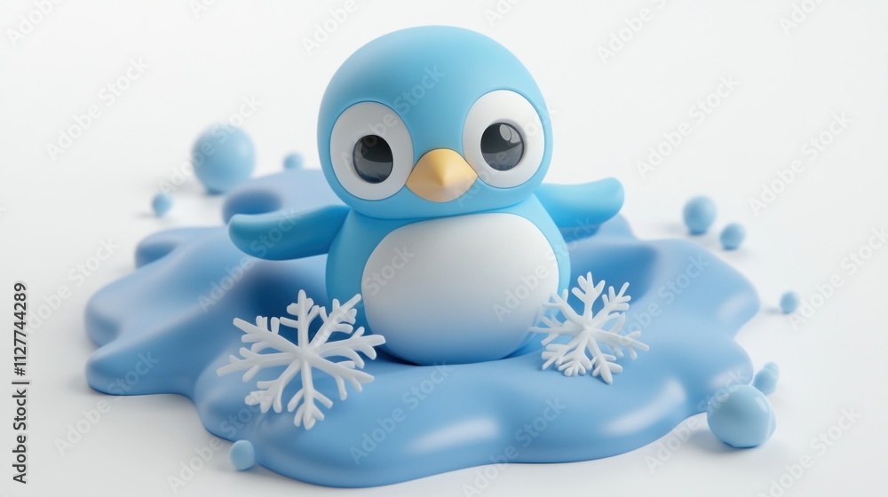 Cute cartoon penguin on melting ice with snowflakes. Cute cartoon penguin on melting ice with snowflakes.