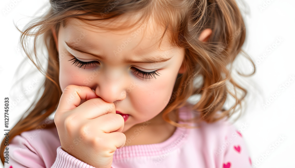 Little girl sucking her thumb. insecure, child. bad habit isolated with white highlights, png Little girl sucking her thumb. insecure, child. bad habit isolated with white highlights, png