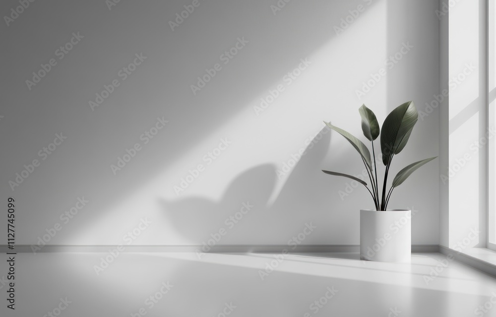 Minimalist room with plant in sunlight. Minimalist room with plant in sunlight.