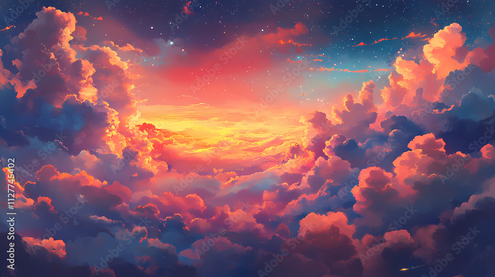 An expansive space scene filled with vibrant nebulous clouds, capturing the immense scale and the captivating blend of colors illuminating outer space scenery. Nebulous. Illustration An expansive space scene filled with vibrant nebulous clouds, capturing the immense scale and the captivating blend of colors illuminating outer space scenery. Nebulous. Illustration