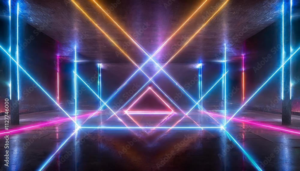 Abstract Neon Light Geometric Background: A Captivating Display of Glowing Neon Lines Creating an Empty Futuristic Stage with Laser Effects for Modern Visual Projects and Digital Art ().jpg Abstract Neon Light Geometric Background: A Captivating Display of Glowing Neon Lines Creating an Empty Futuristic Stage with Laser Effects for Modern Visual Projects and Digital Art ().jpg