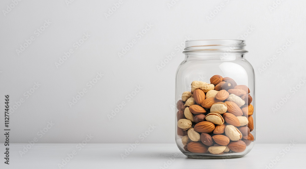 Mixed Nuts Elegantly Displayed in a Transparent Ceramic Jar Mixed Nuts Elegantly Displayed in a Transparent Ceramic Jar
