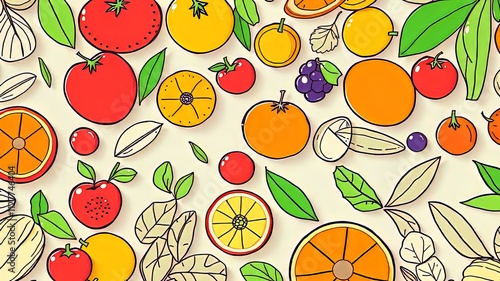 Wallpaper Mural Geometric Food Patterns - Brand Identity Design - Organic Fruits & Vegetables Torontodigital.ca