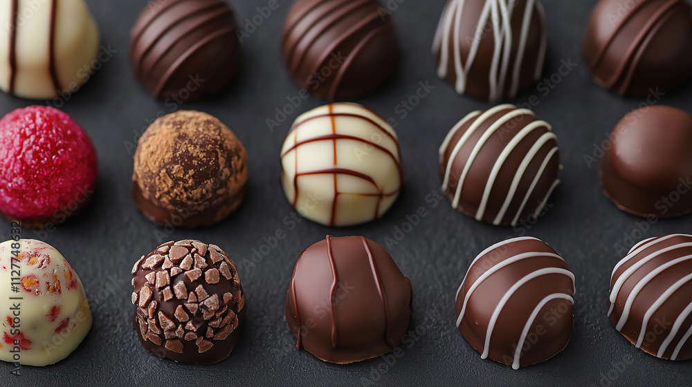 Delicious chocolate treats display artisan chocolate shop food elegant setting close-up tempting indulgence Delicious chocolate treats display artisan chocolate shop food elegant setting close-up tempting indulgence