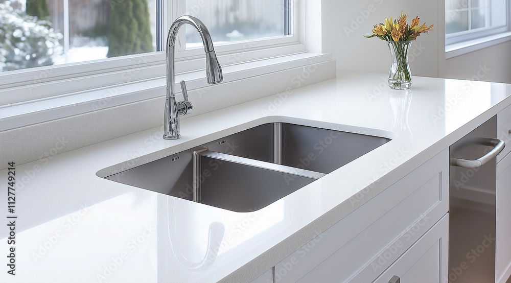 Quartz Elegance in Kitchen Design: Sleek Sink Photography