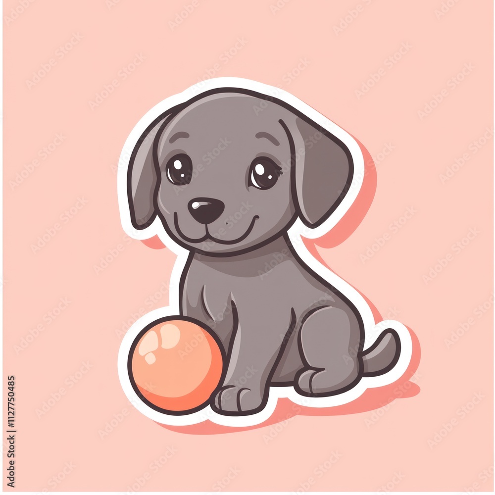 Cute cartoon gray puppy with ball. Cute cartoon gray puppy with ball.