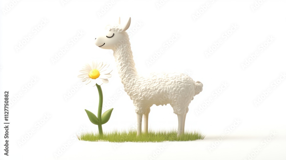 Cute cartoon llama and daisy flower. Cute cartoon llama and daisy flower.